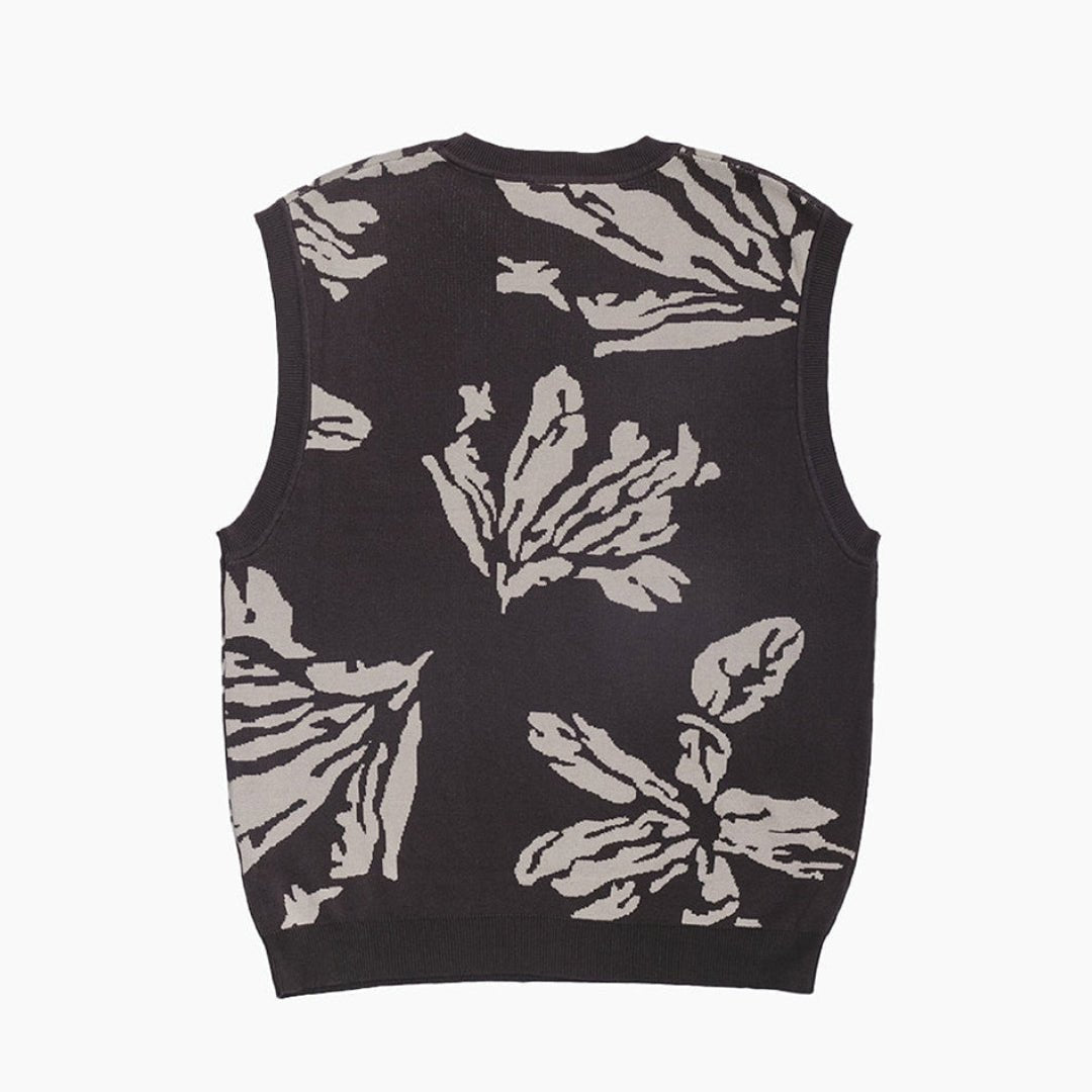 Back view of Men's Oversized Floral Knit Vest - Black - Erthe Golf