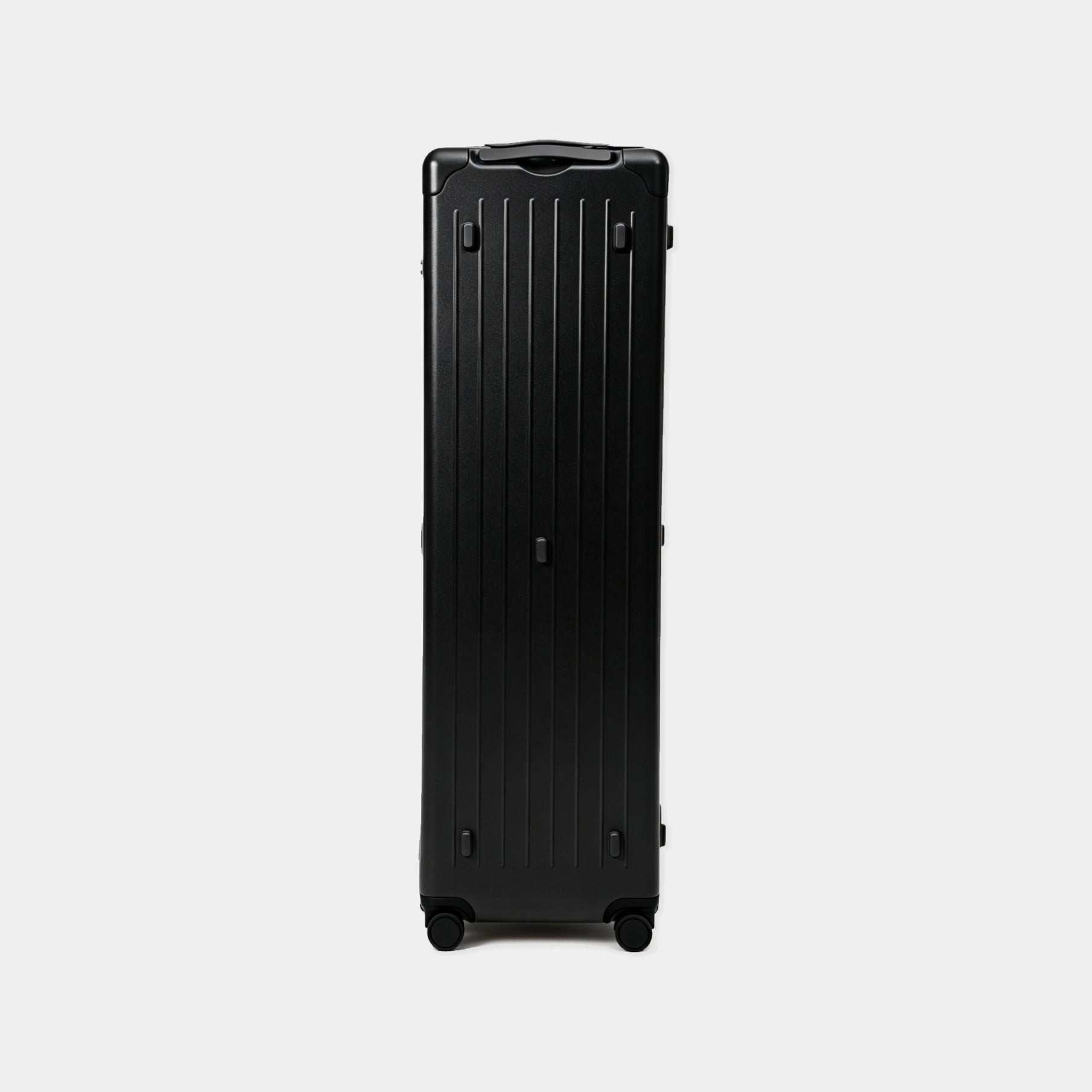 Black travel case on a light gray background