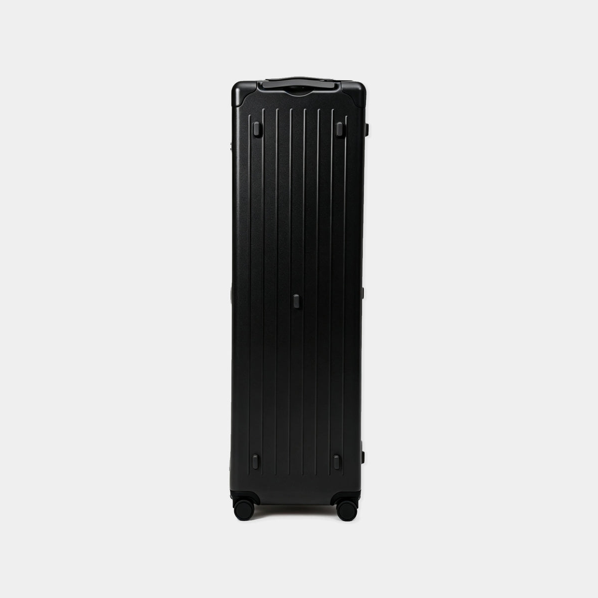 Black travel case on a light gray background