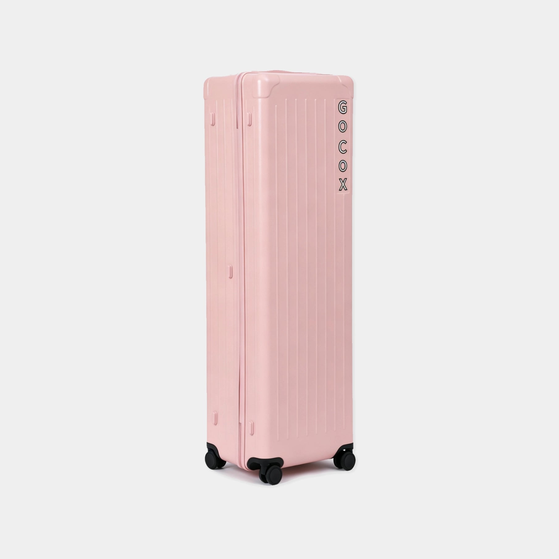 Pink suitcase with 'GOCOX' branding on a white background