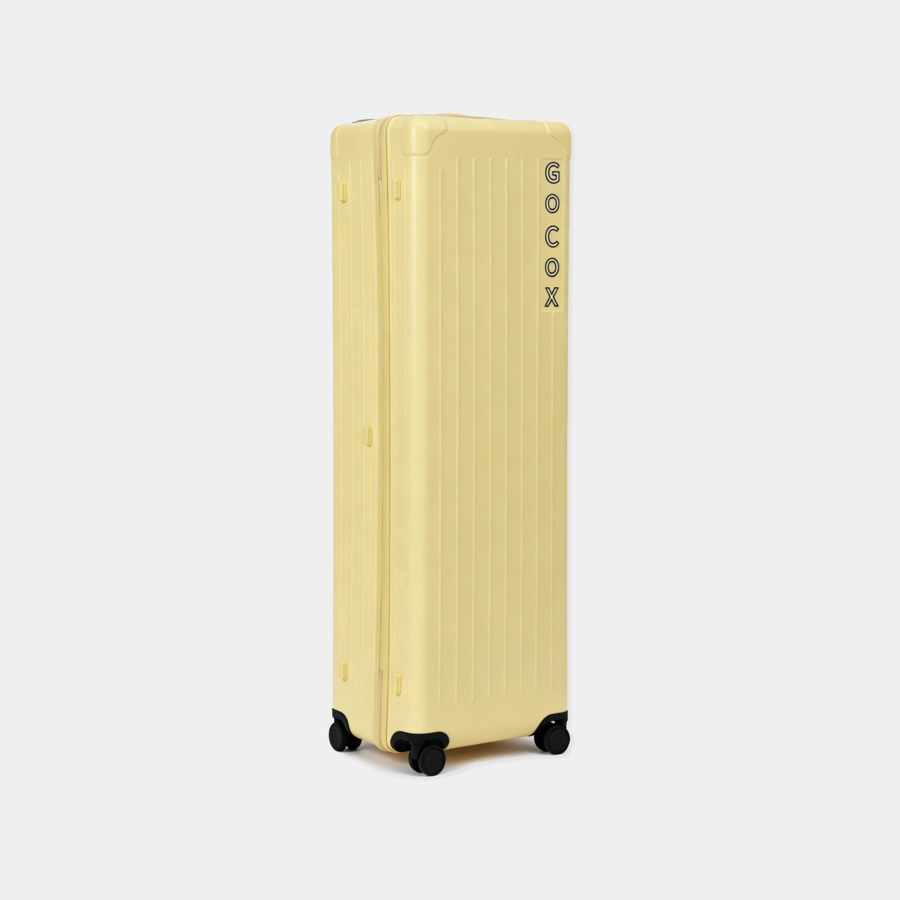 Yellow suitcase with 'GOCOX' branding on a white background