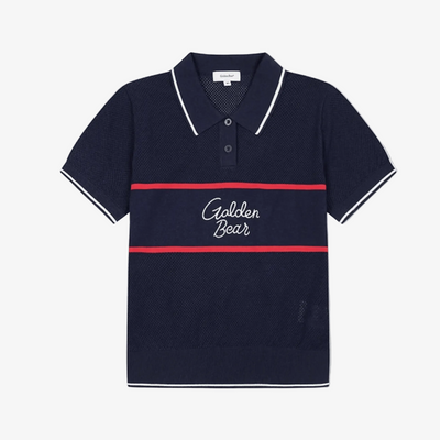 Women's Border Embroidered Collar Sweater - Navy - Erthe Golf