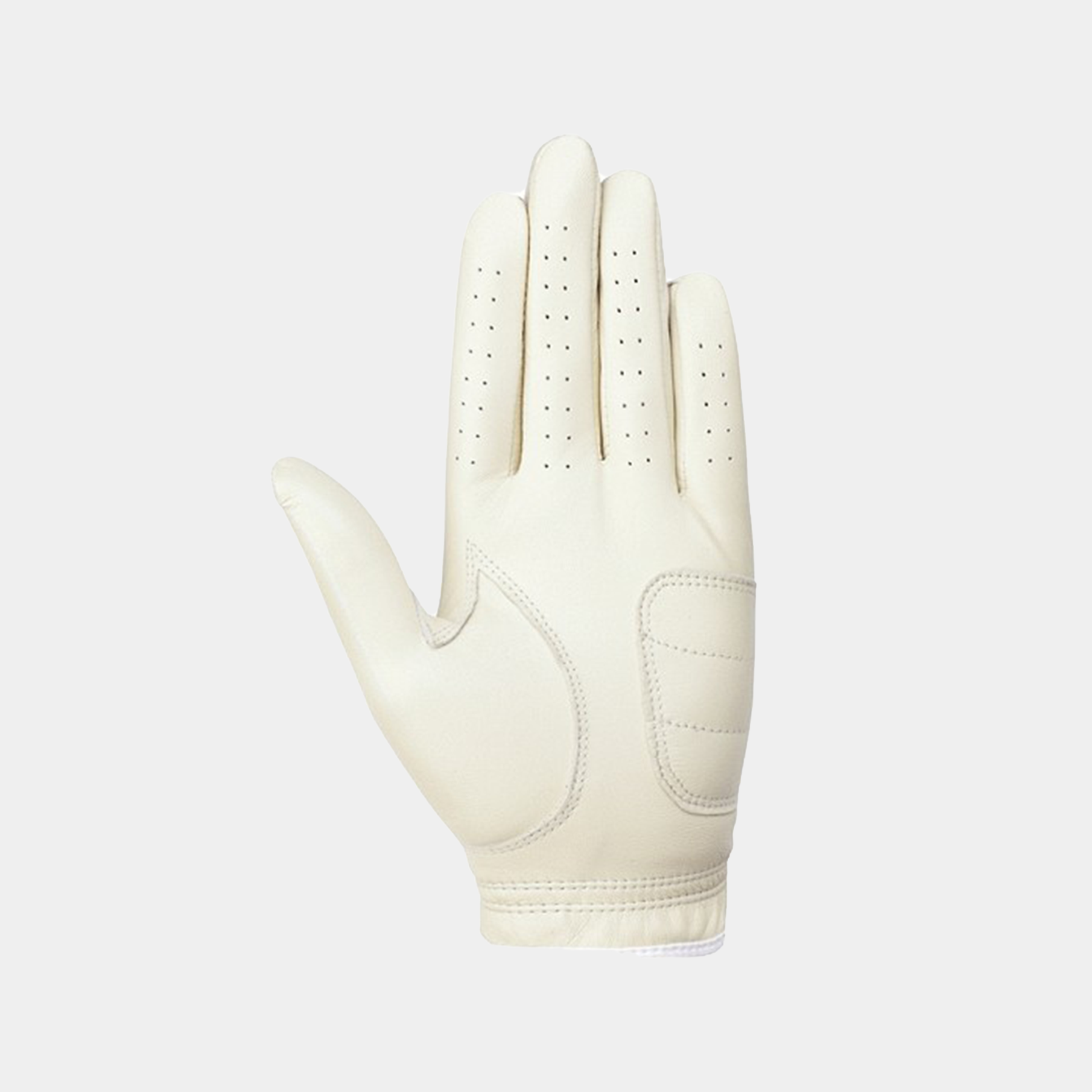 White leather glove on a light gray background