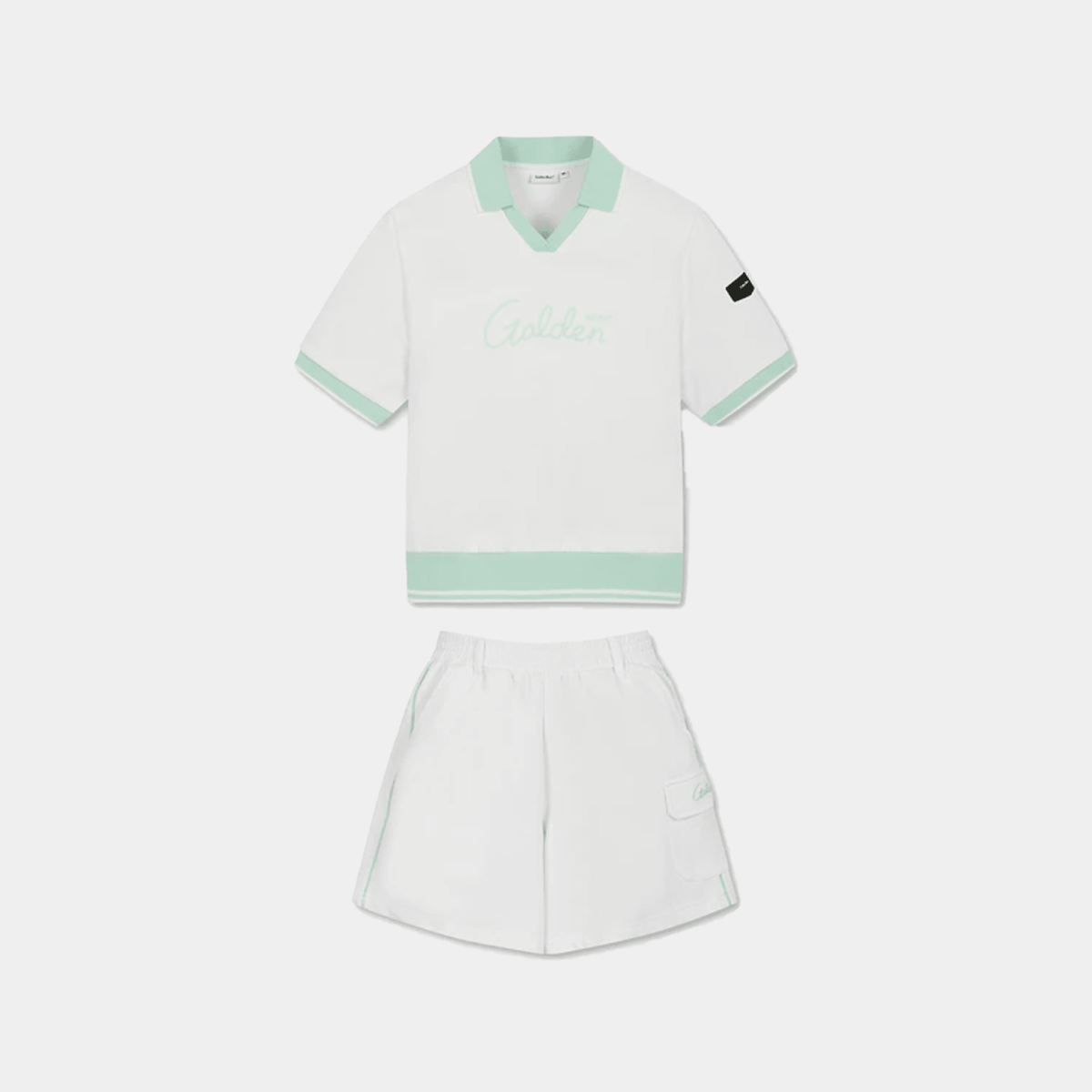 Women's Open Collar Short Sleeve Sweat Shirt Set - White - Erthe Golf