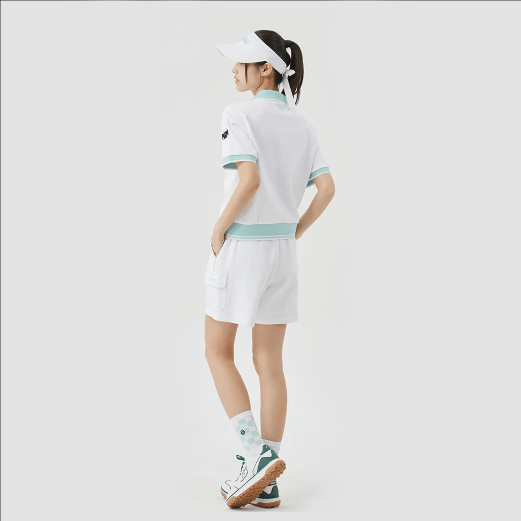 Women's Open Collar Short Sleeve Sweat Shirt Set - White - Erthe Golf