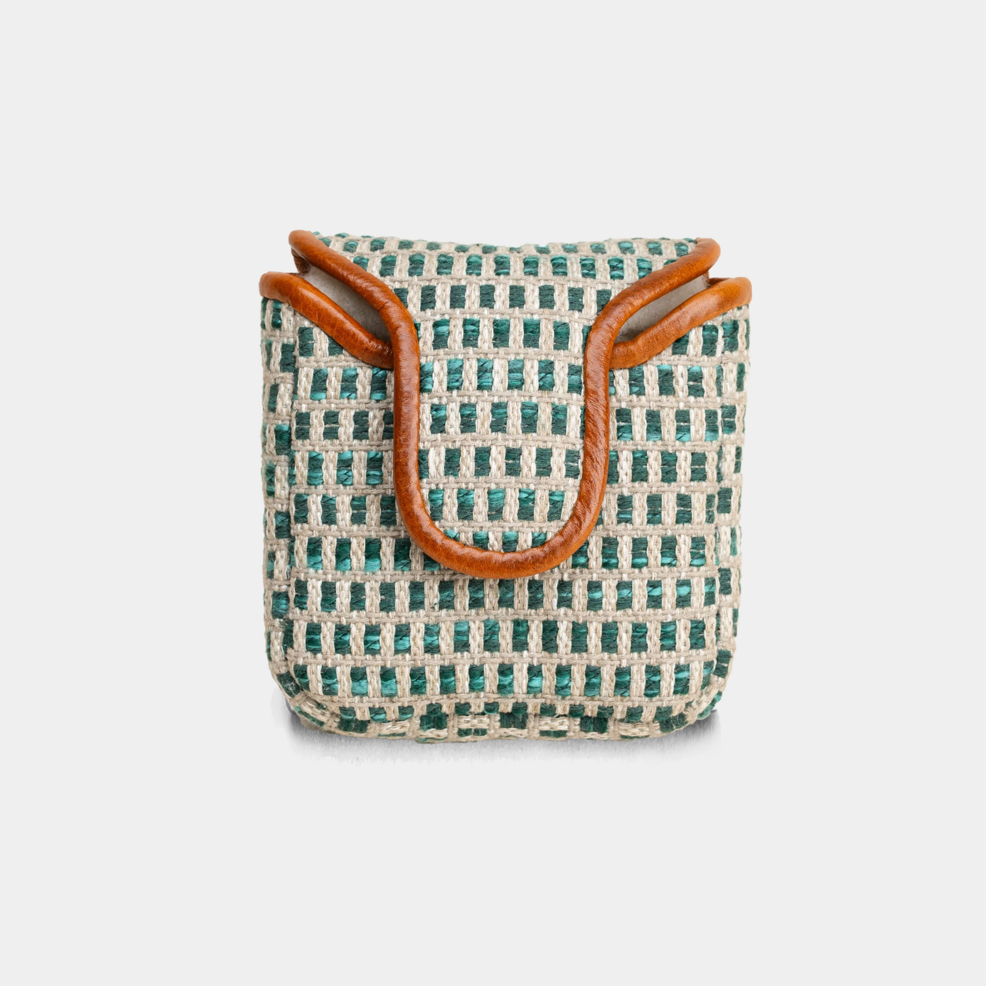 Emerald mallet putter cover on a light gray background