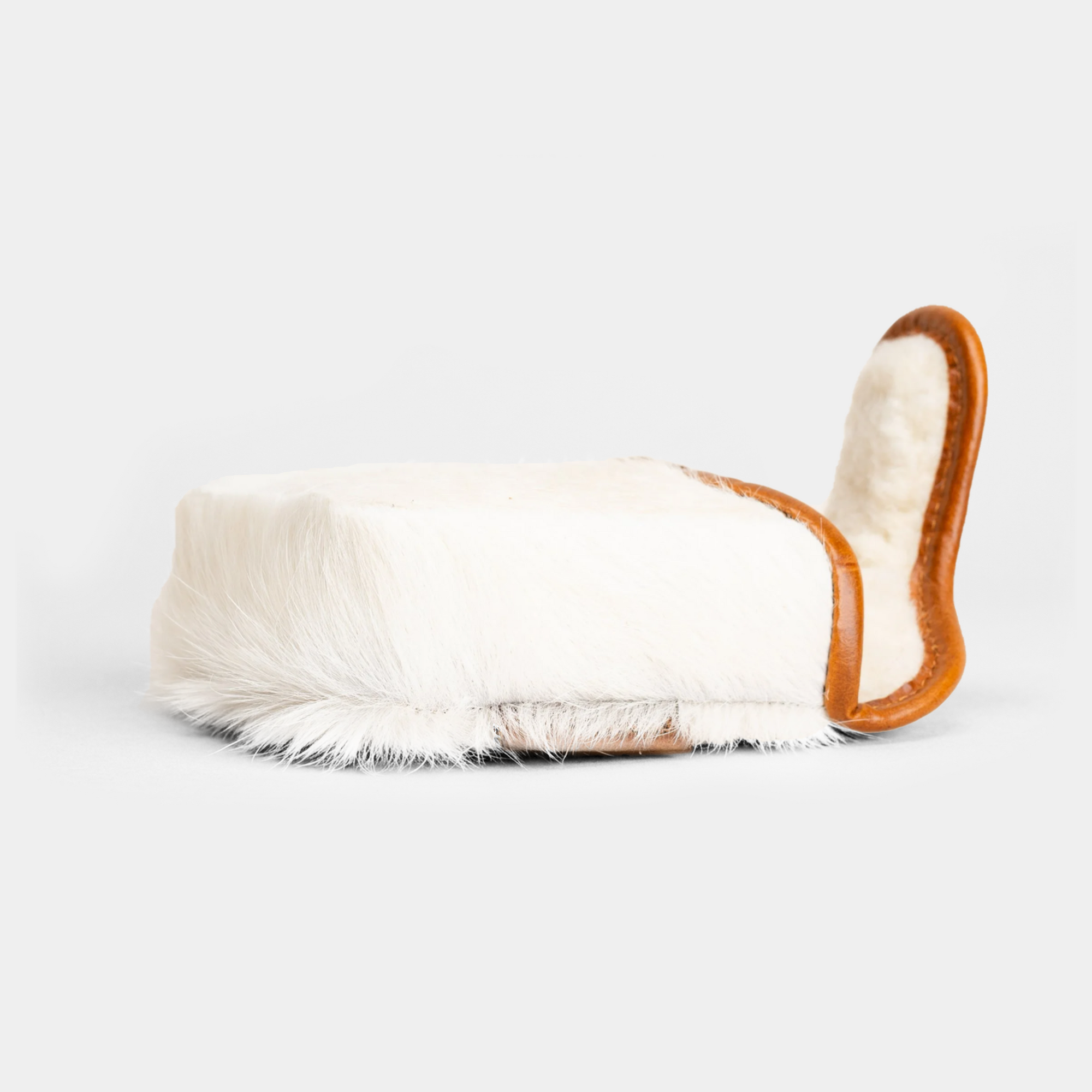 White mallet putter cover with soft interior on a white background