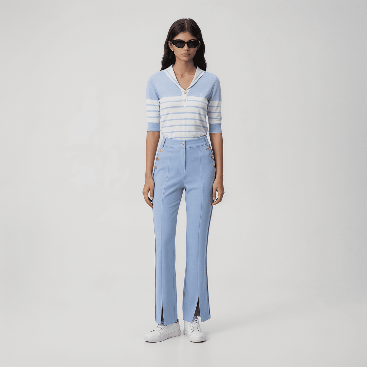 Women's Button Bootscut Pants - Light Blue - Erthe Golf