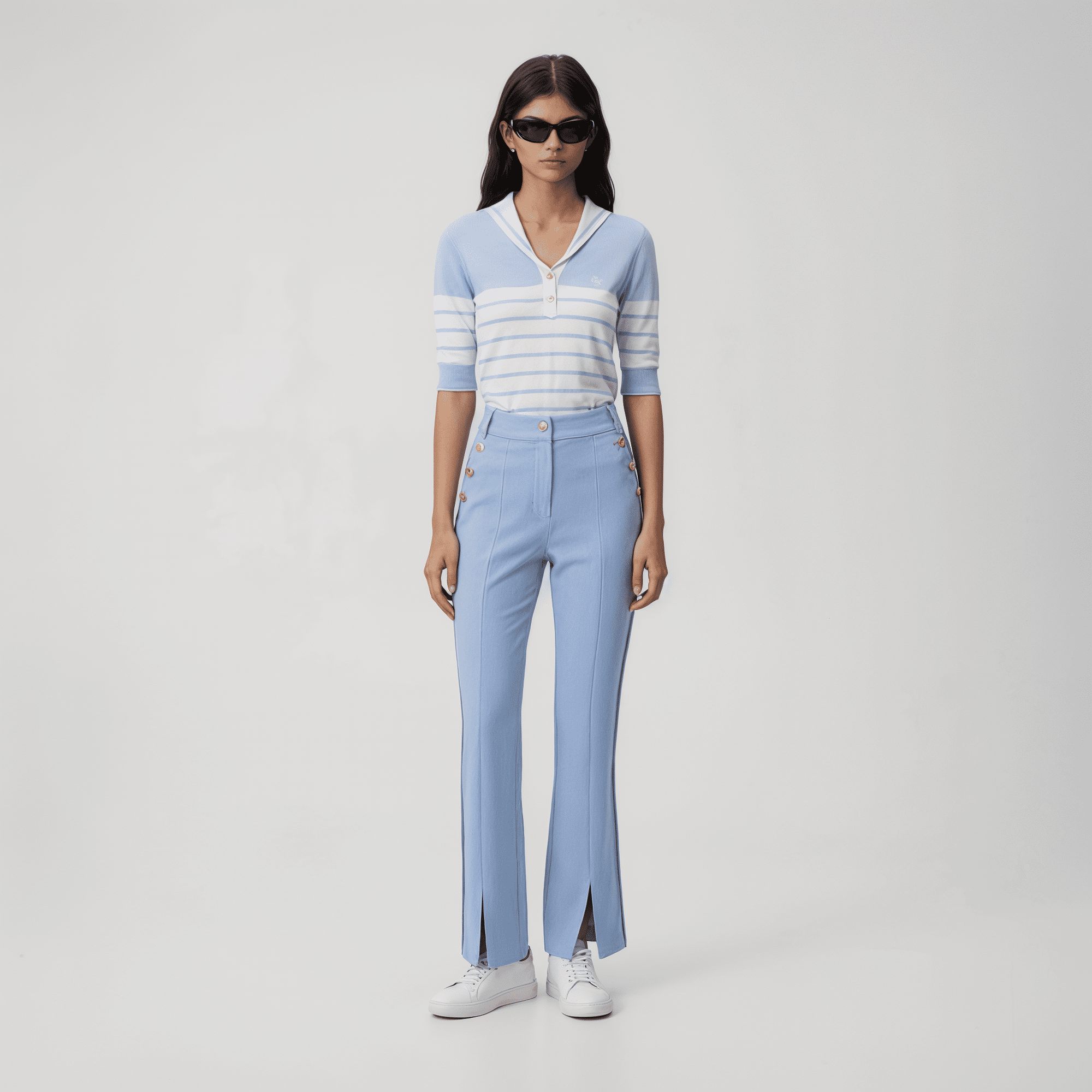 Women's Button Bootscut Pants - Light Blue - Erthe Golf