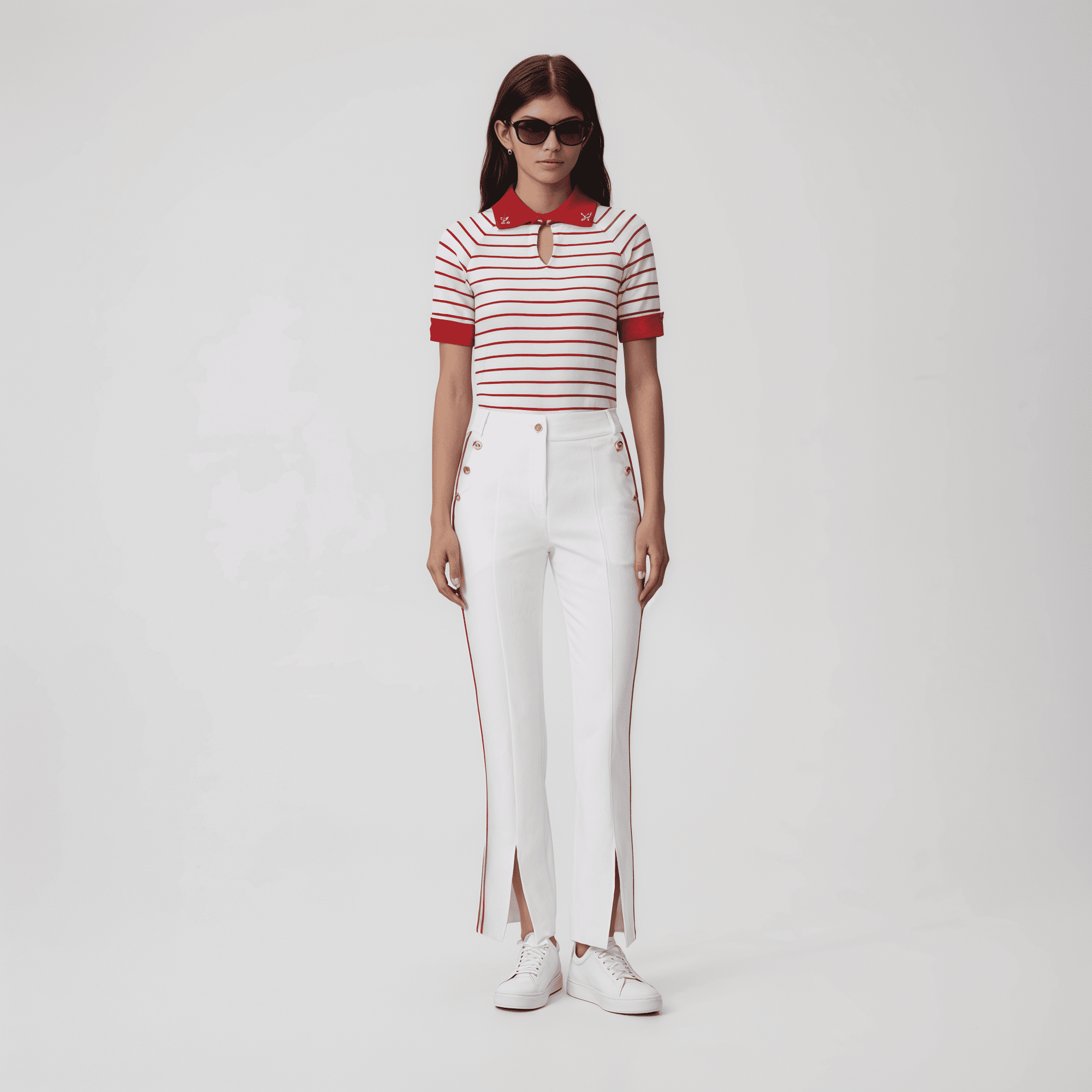 Women's Button Bootscut Pants - Off White - Erthe Golf