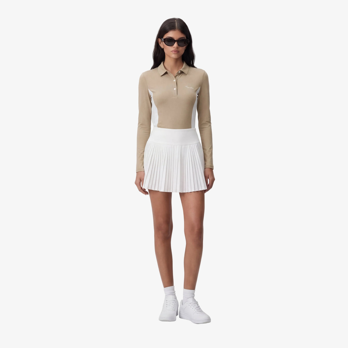 Women's Stretch Polo Long Sleeve - Khaki - Erthe Golf