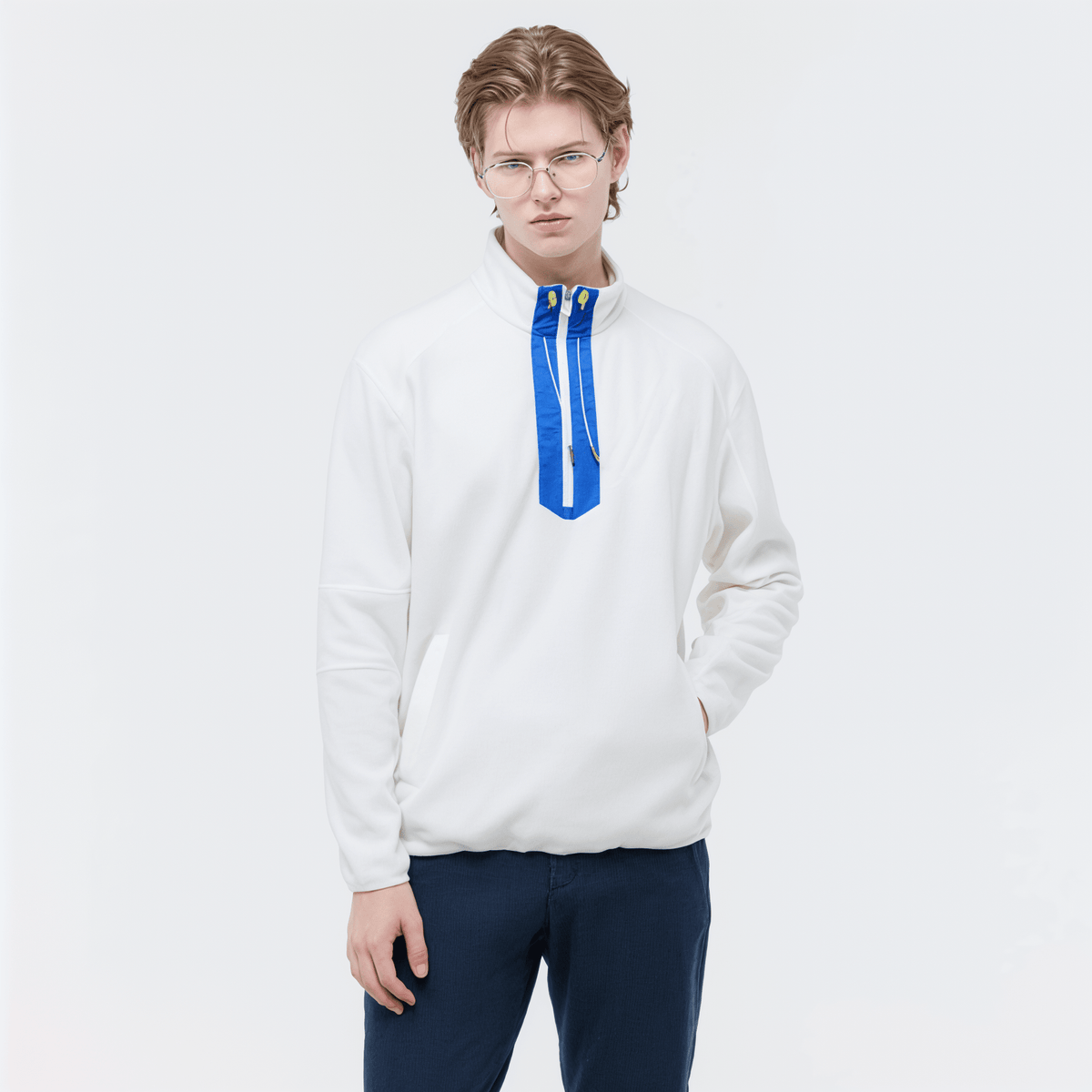 Men's Fleece Mockneck Pullover - White - Erthe Golf