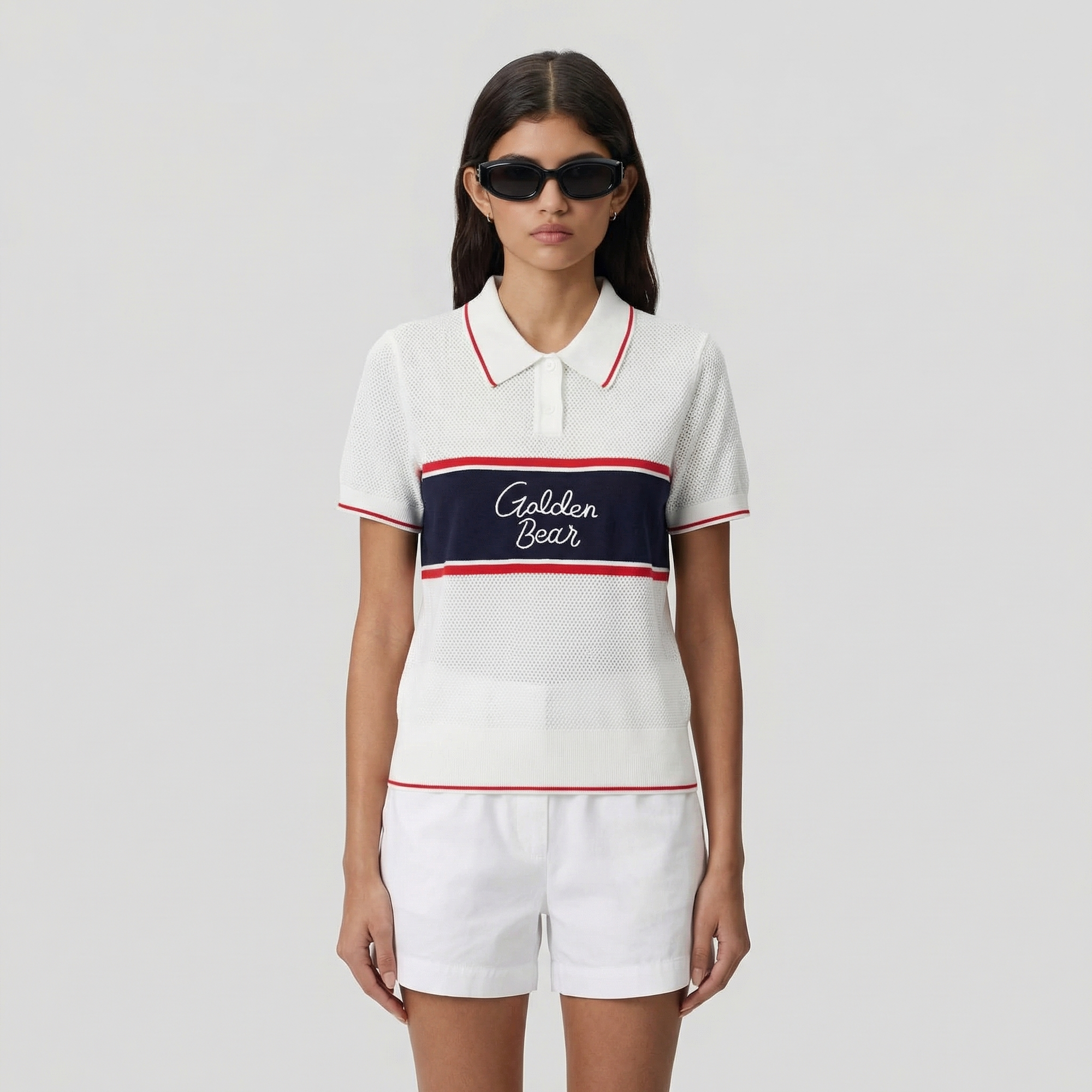 Women's Border Embroidered Collar Sweater - White