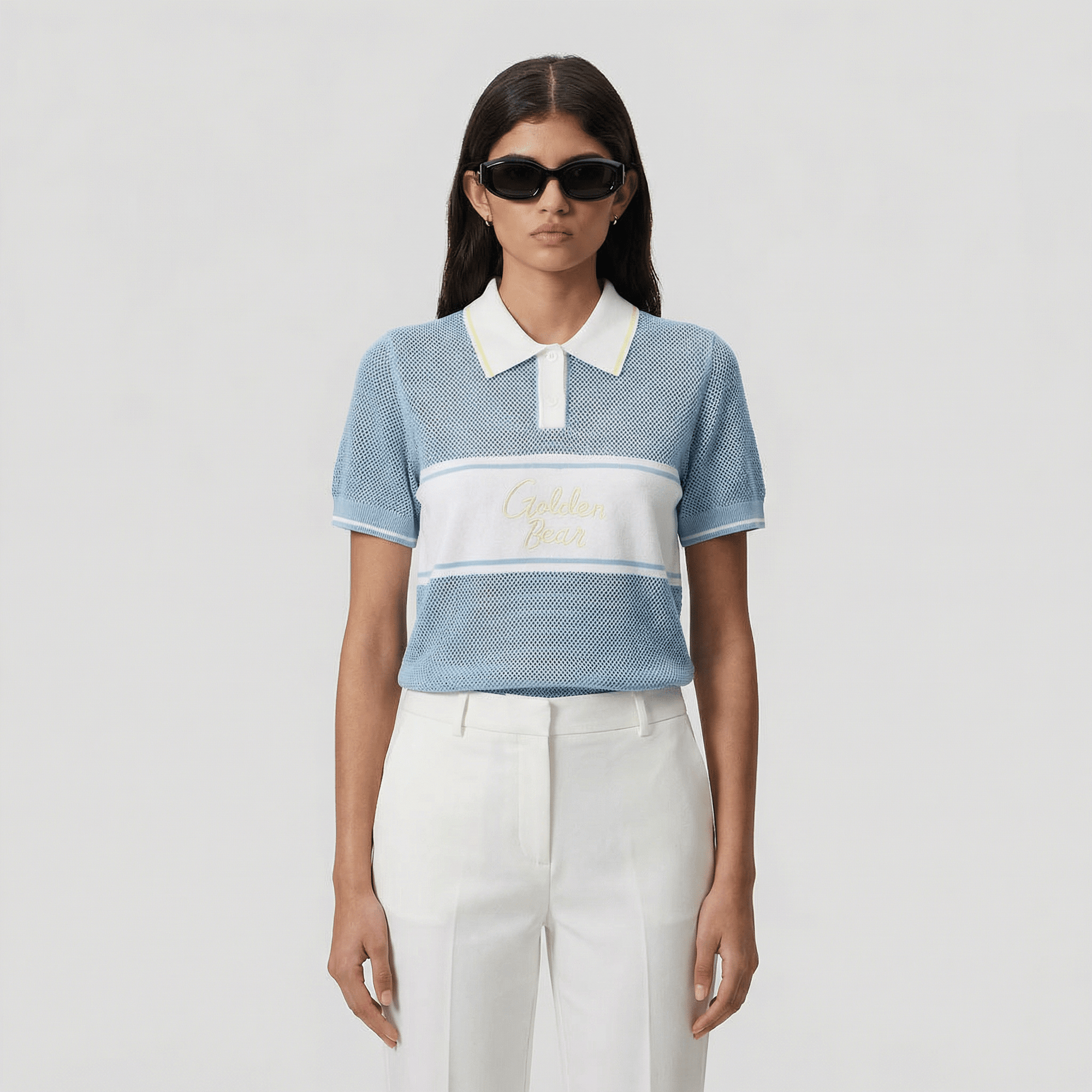 Women's Embroidered Collar Polo - Blue - Erthe Golf