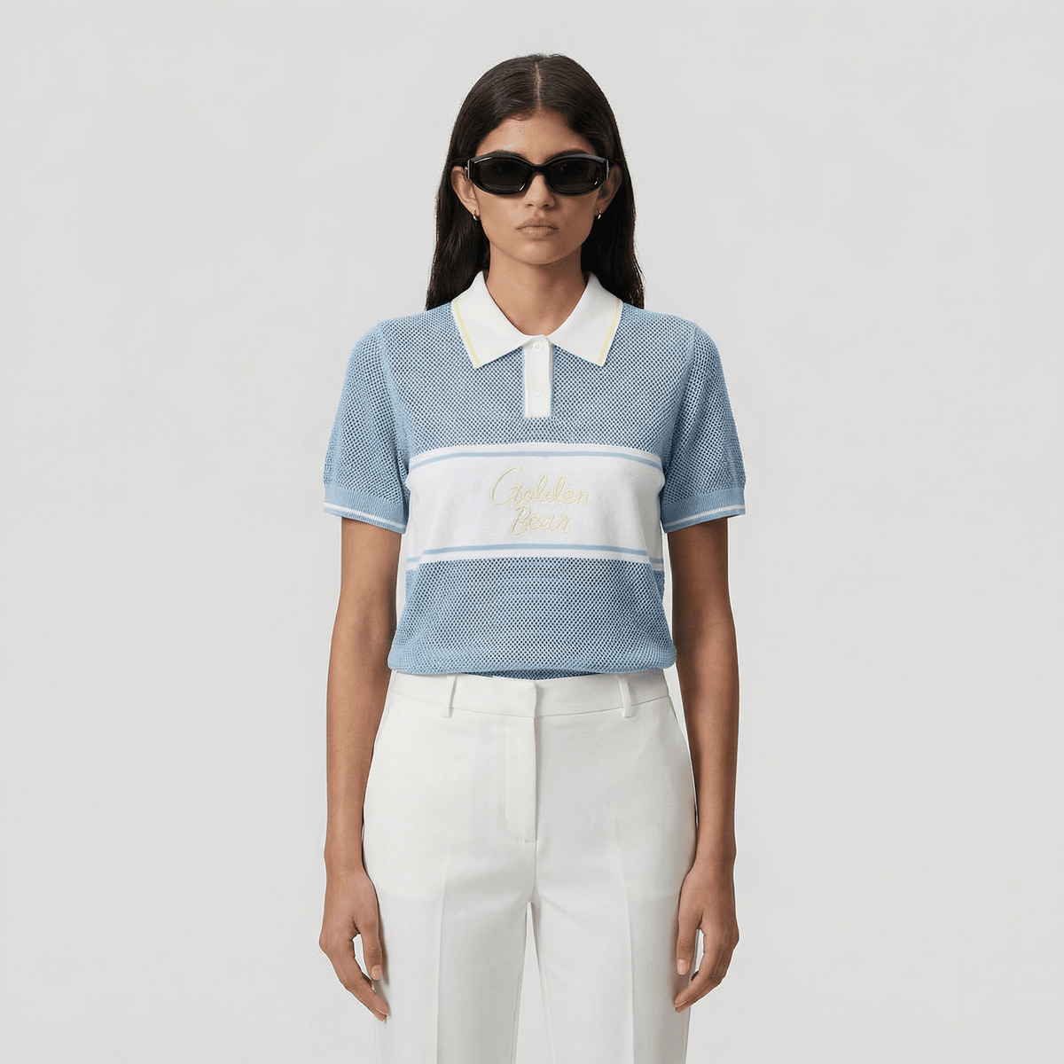 Women's Embroidered Collar Polo - Blue - Erthe Golf