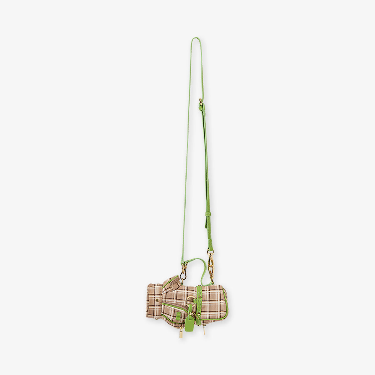 Keypote Mini Golf Bag - Khaki plaid with green trim, retro-style crossbody golf bag | Erthe Golf