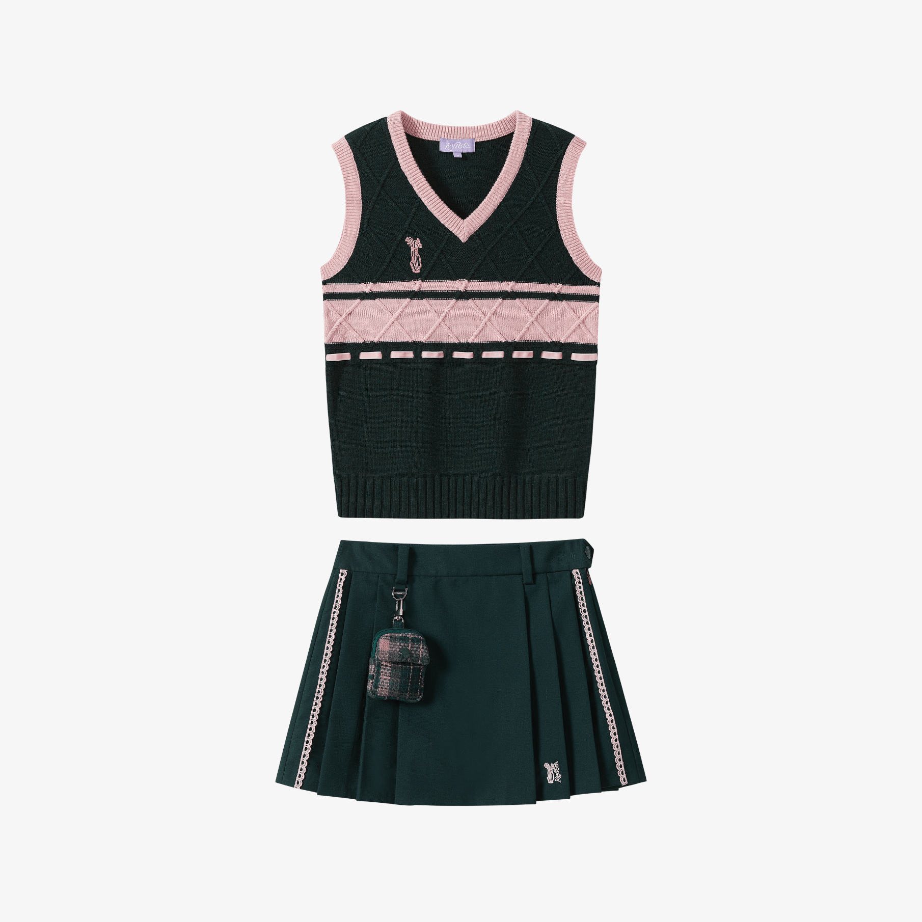 Keypote Women Knitted Vest Skort Set - Green - Erthe Golf