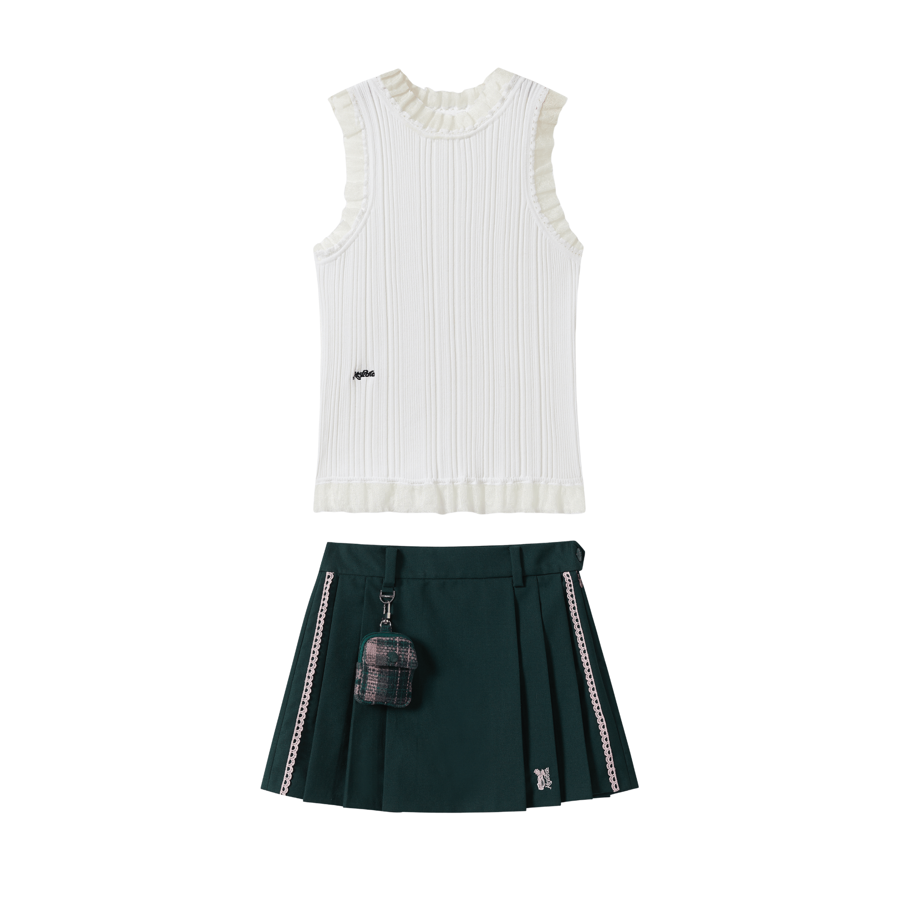Keypote Women Sleeveless Knitwear Skort Set - White/Dark Green - Erthe Golf