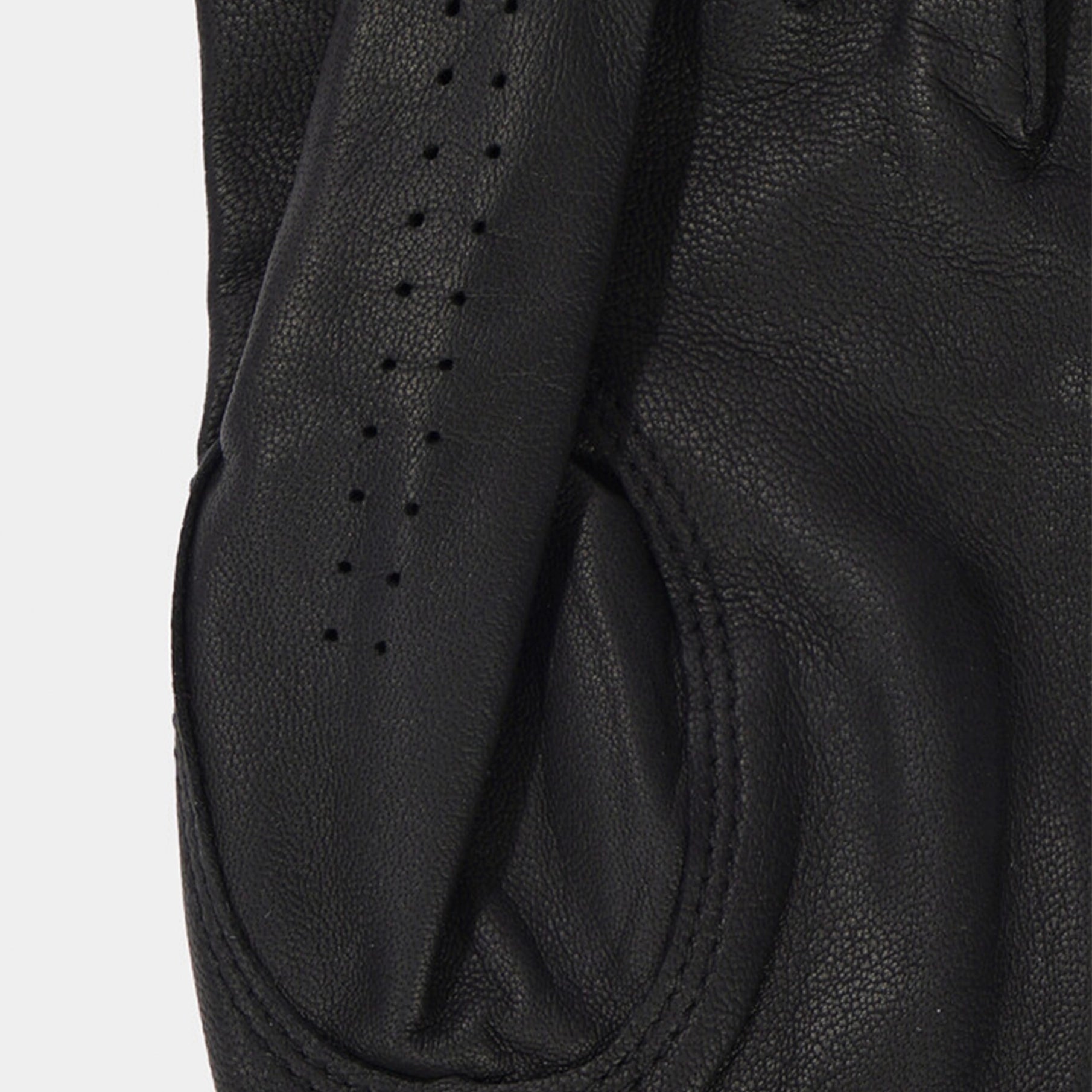 Close-up of a black leather glove on a light gray background