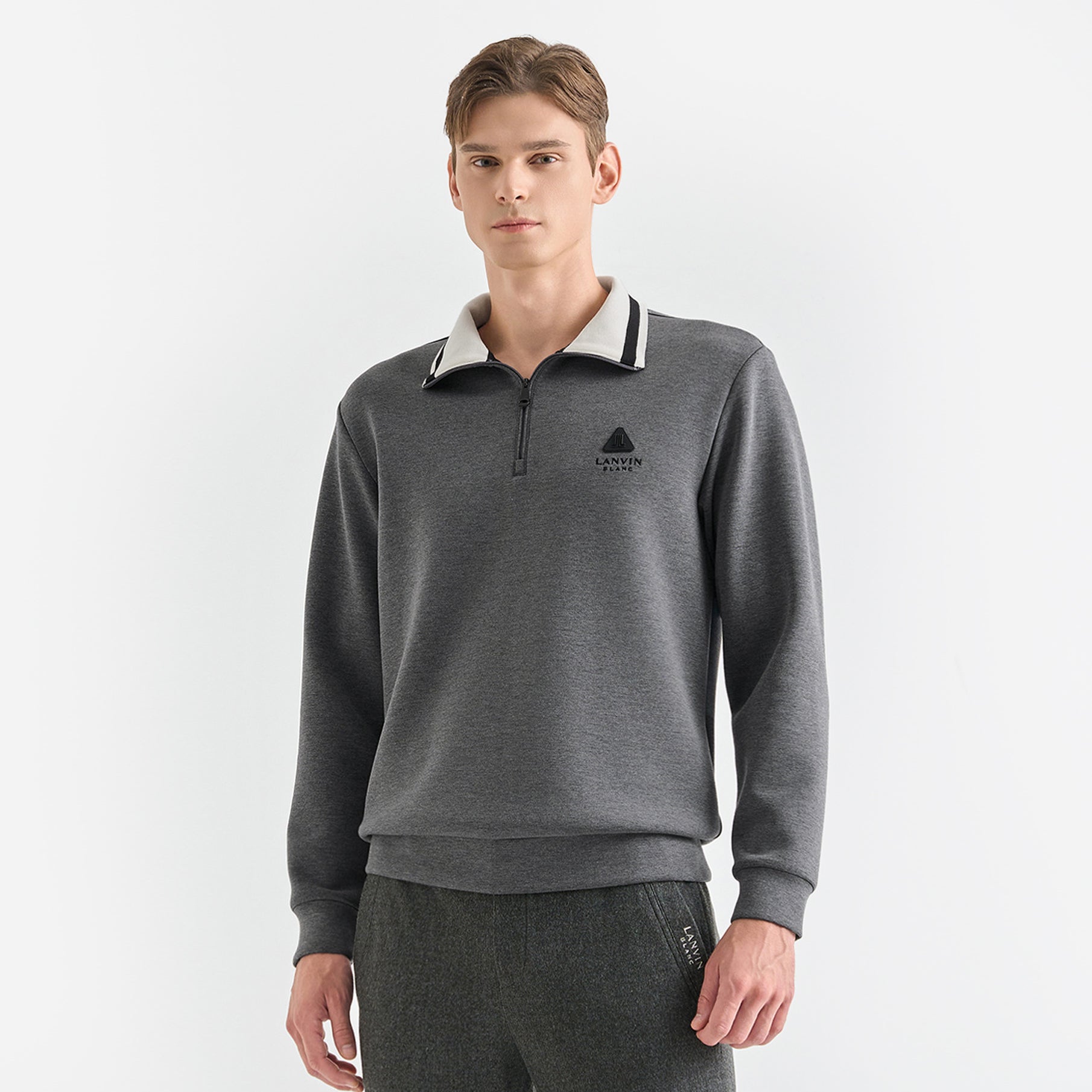 Lanvin Blanc Men's Zip Sweater - Charcoal Grey - Erthe Golf