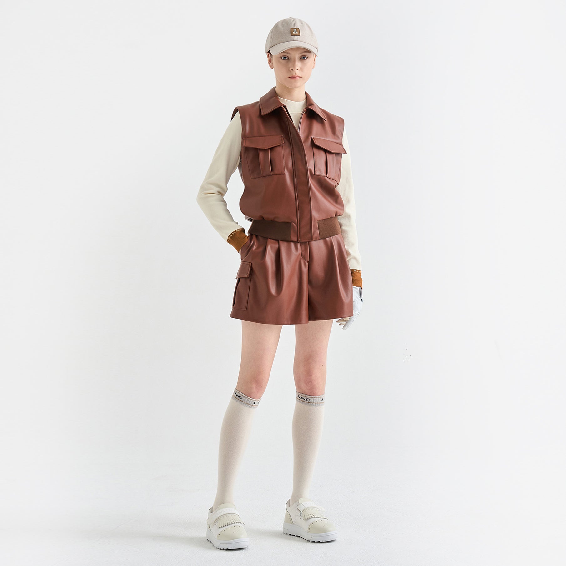 Lanvin Blanc Women's Leather Shorts - Red Brown - Erthe Golf