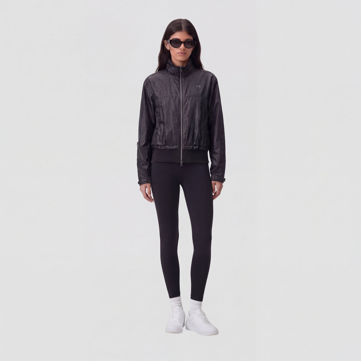 Women's Glossy Sleeve Jacket - Black - Erthe Golf