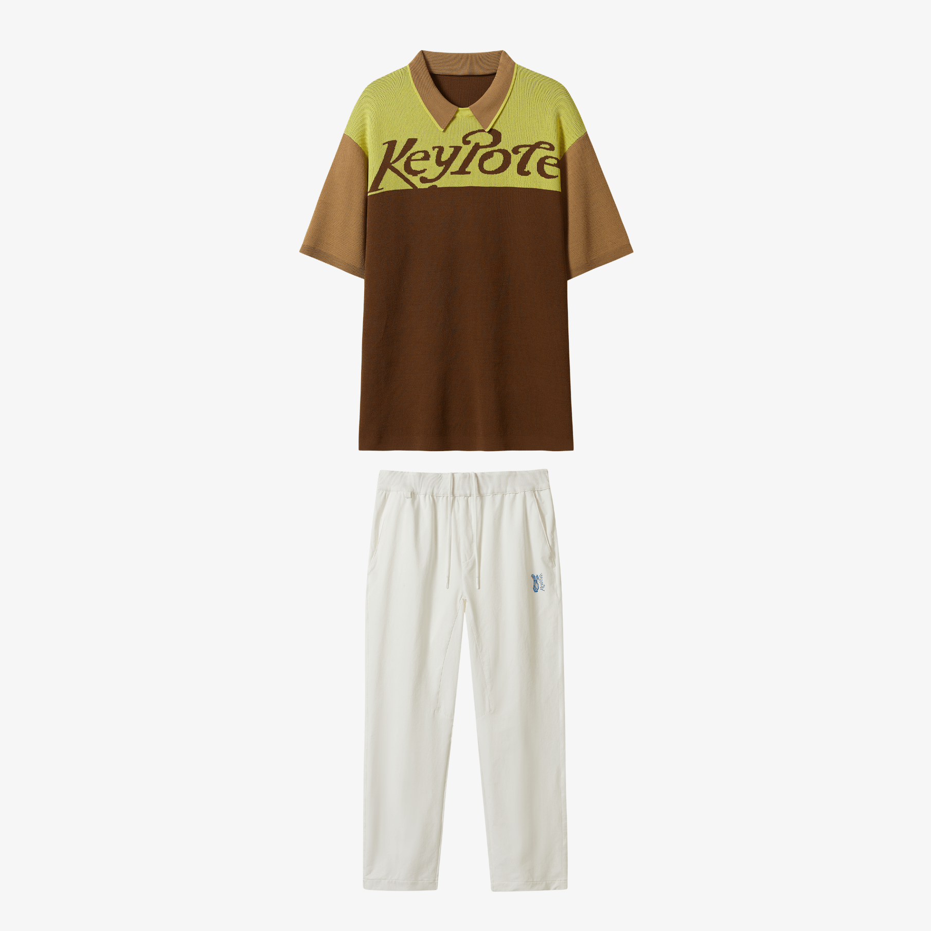 Keypote Men Logo Shirt Pants Set - Brown/White - Erthe Golf