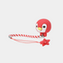 A red penguin-shaped tee holder with a red-and-white braided cord, silver metal hardware, and a small red star charm, shown on a light gray background.