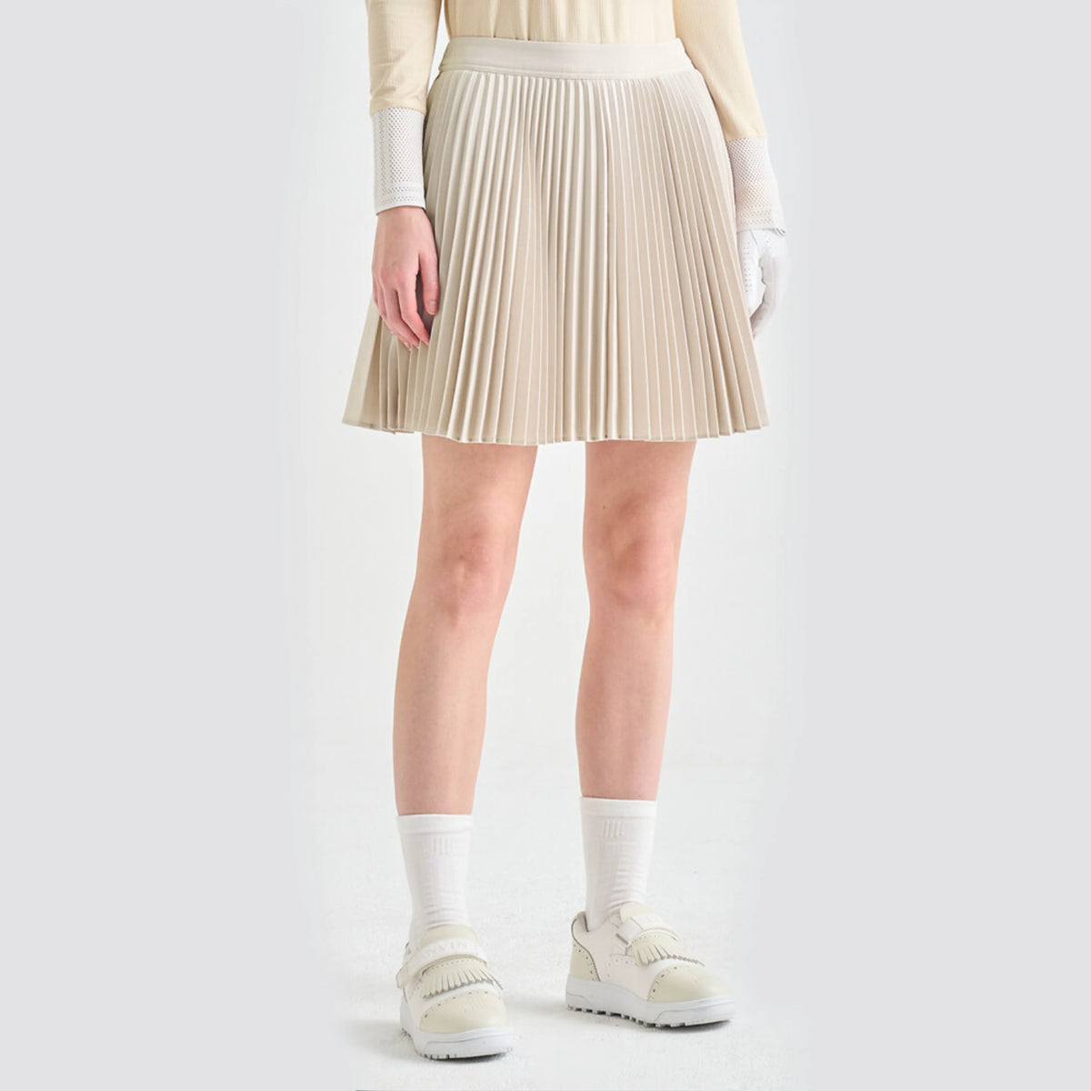 Women's Pleated Stretch Skirt - Oatmeal - Erthe Golf