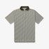 Striped polo with a ribbed collar and button placket.