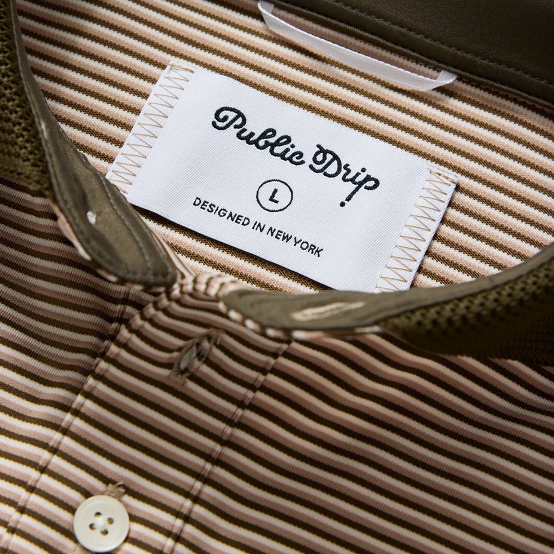 Men's Striped Polo - Olive/Cream - Erthe Golf
