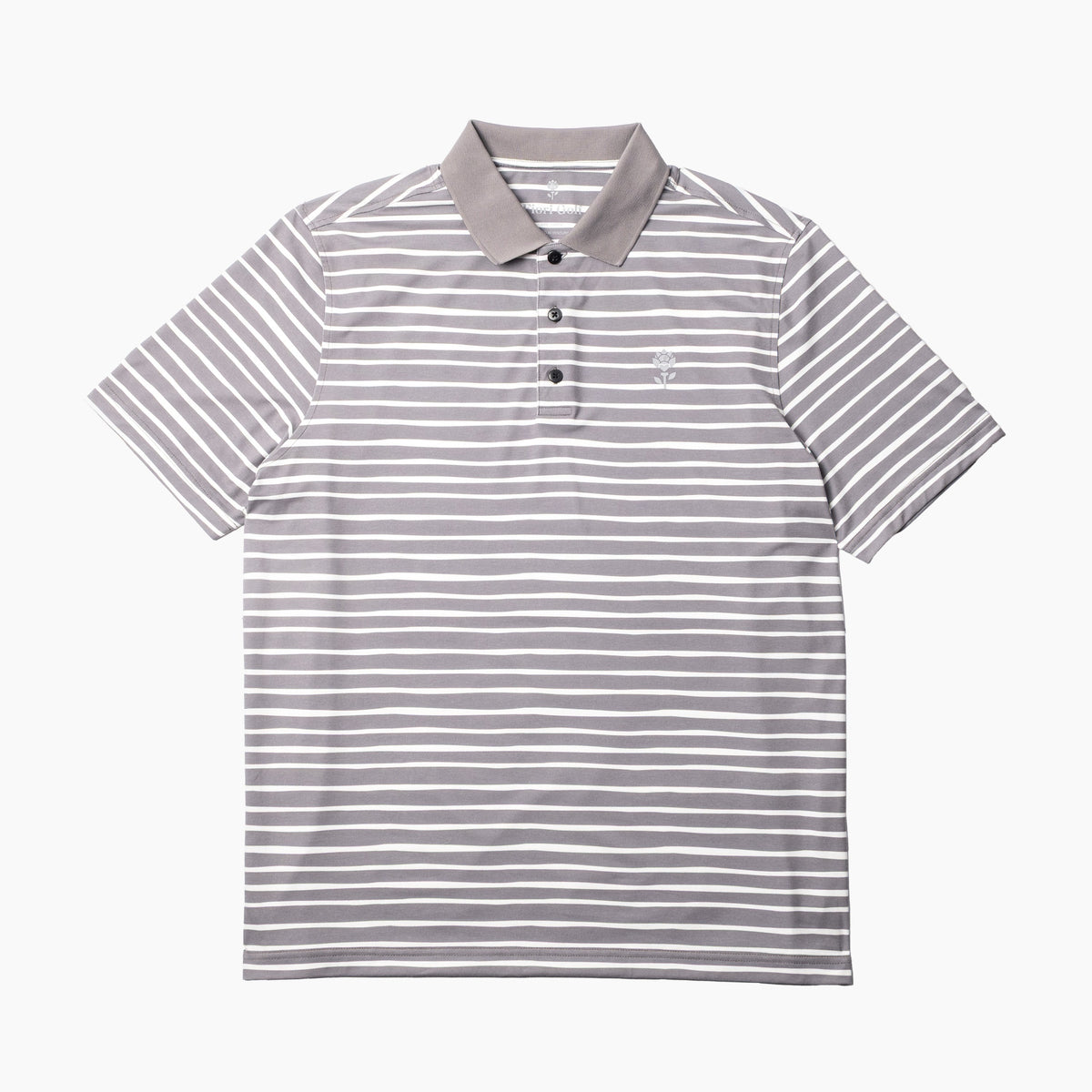 Front view of Men's Striped Polo - Gray - Erthe Golf