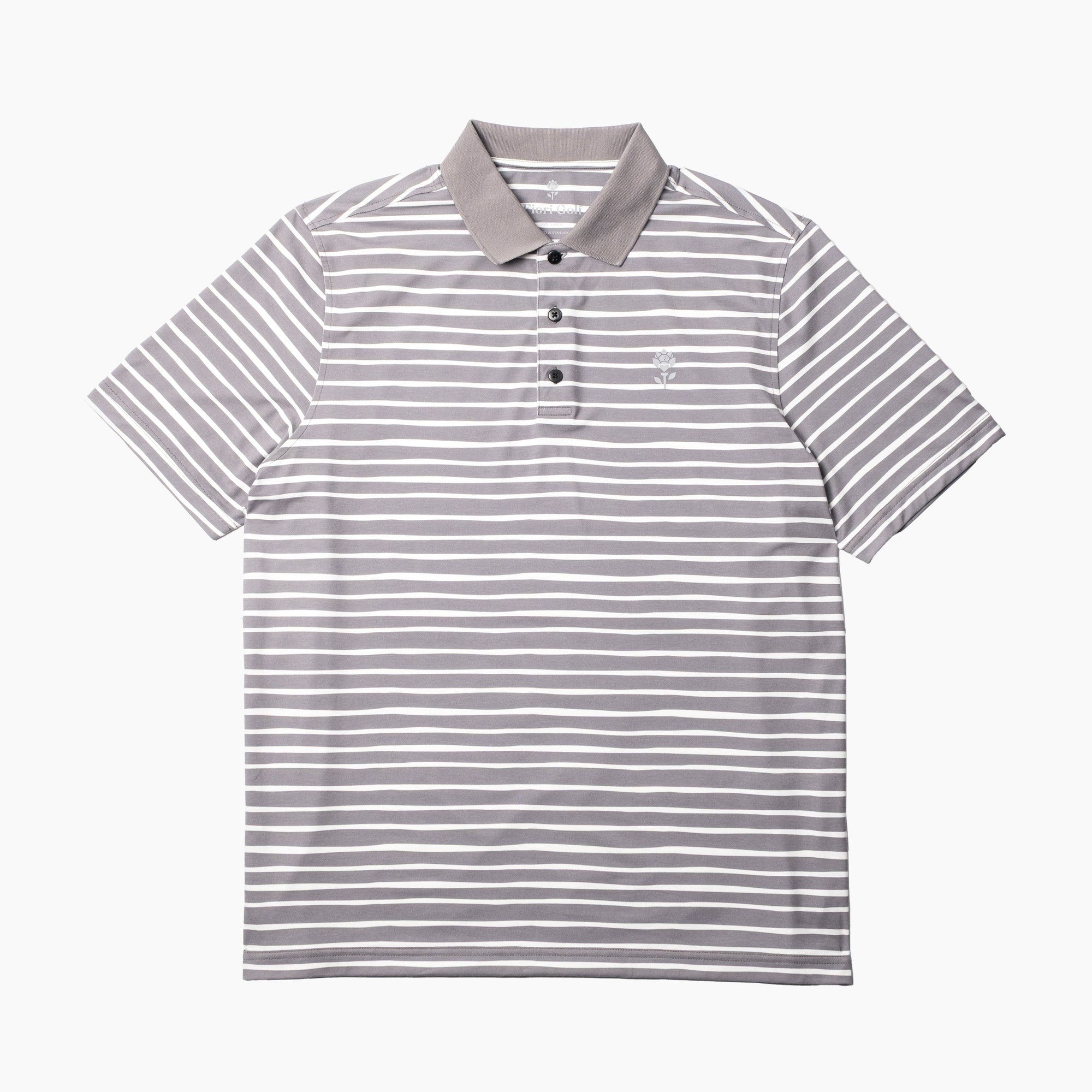 Front view of Men's Striped Polo - Gray - Erthe Golf