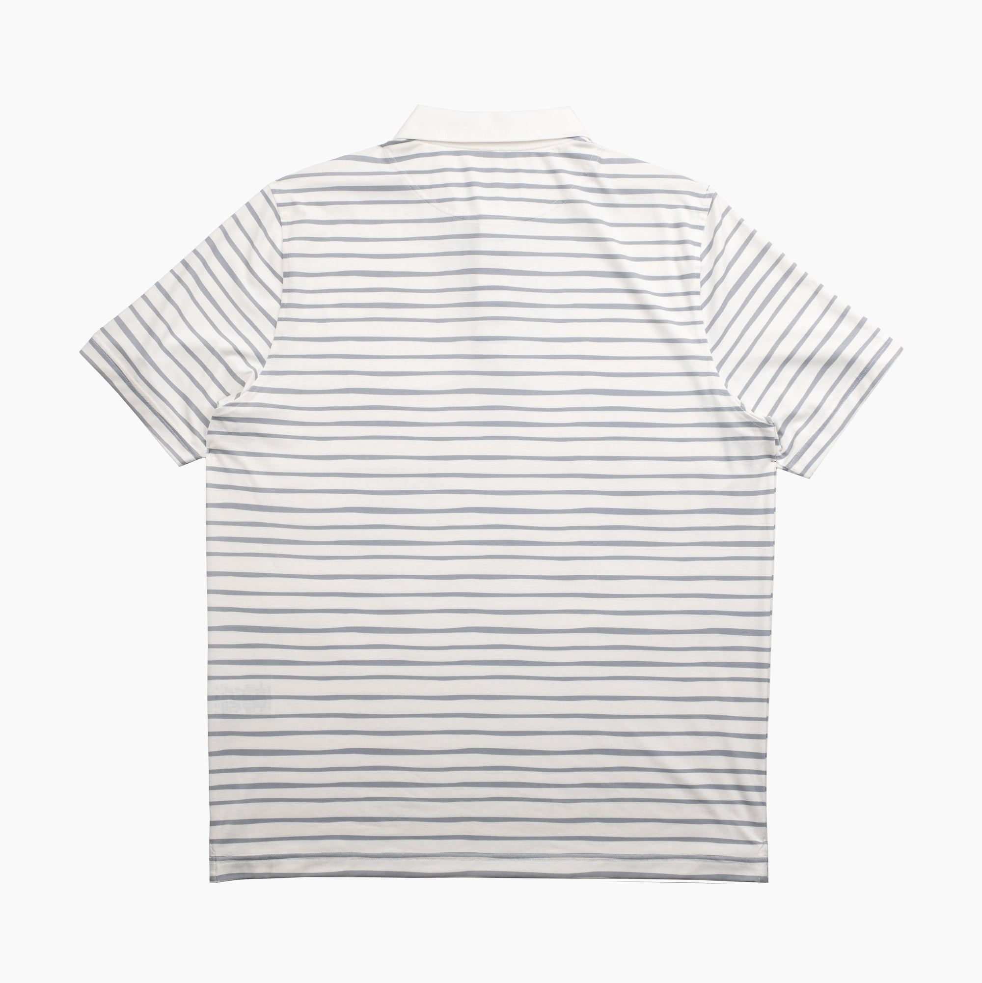 Back view of Men's Striped Polo - White - Erthe Golf