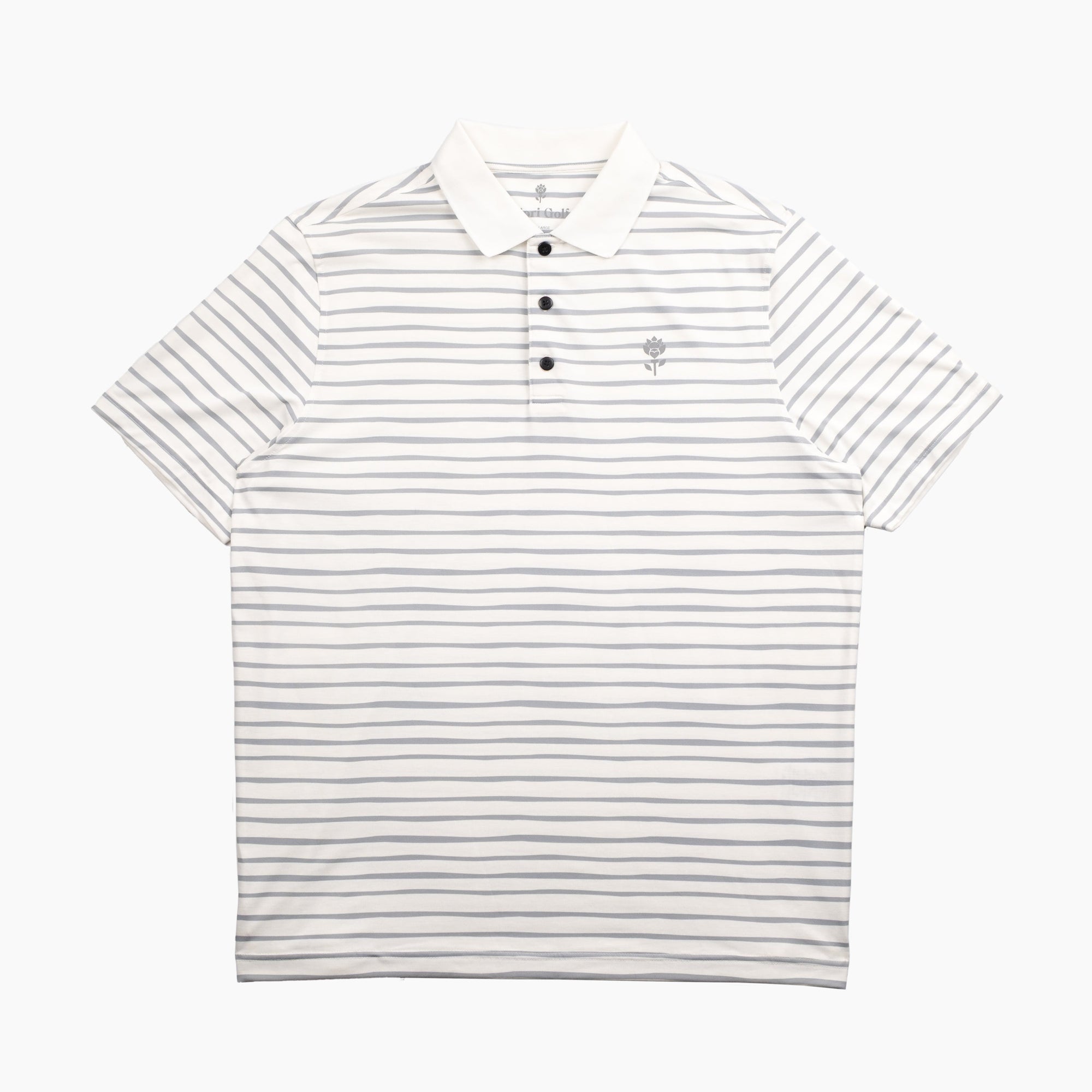 Front view of Men's Striped Polo - White - Erthe Golf