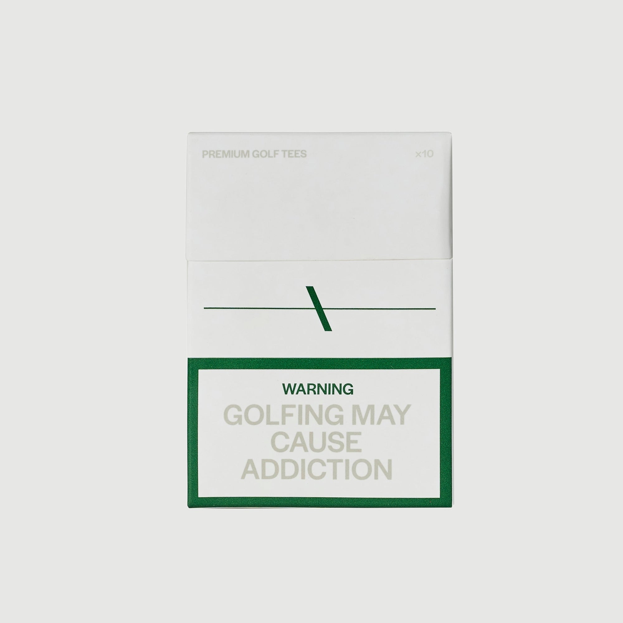 Premium Golf Tees white box with Laclavi logo and warning golfing may cause addiction humorous card - Laclavi Golf