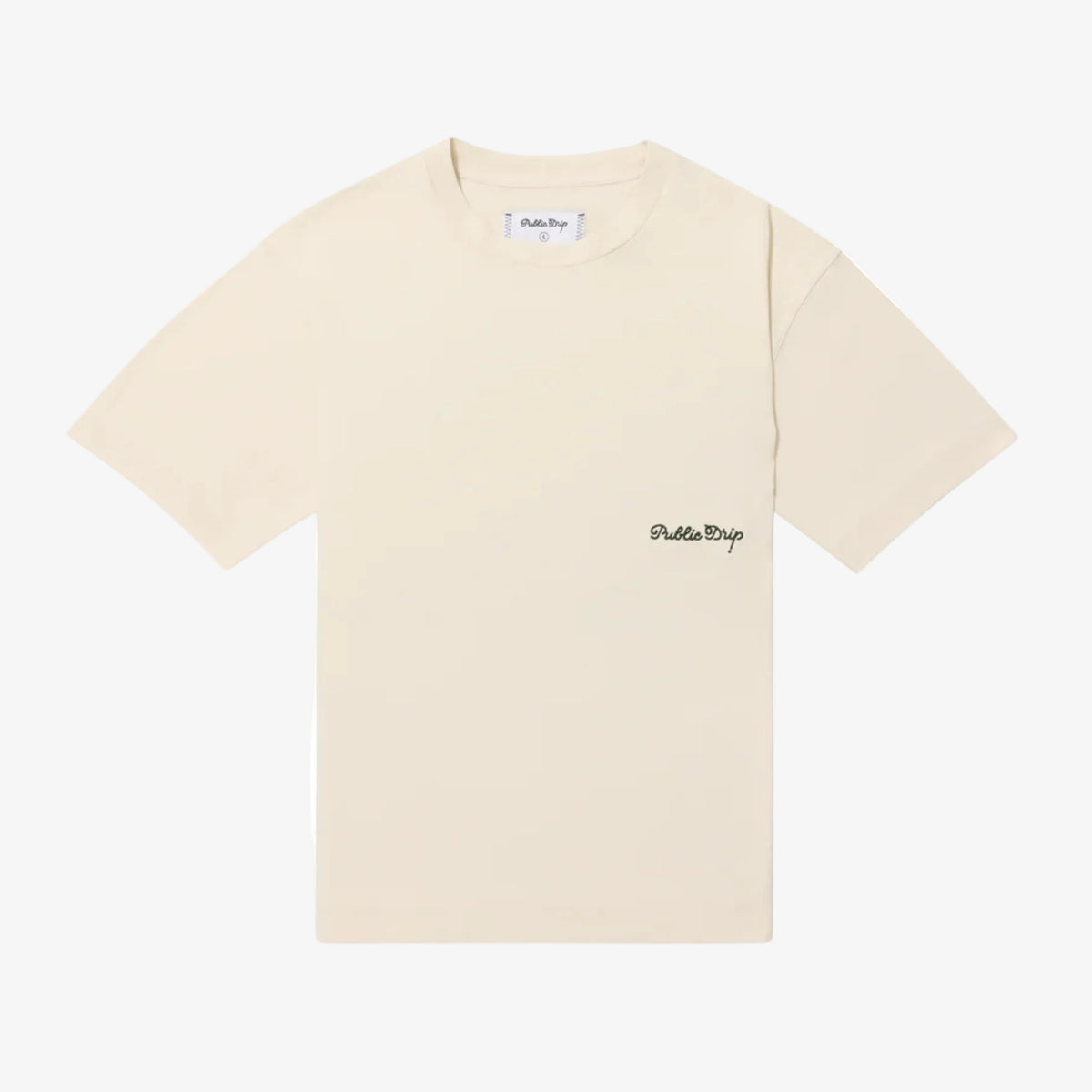 An elevated Cream t-shirt with an embroidered brand logo.