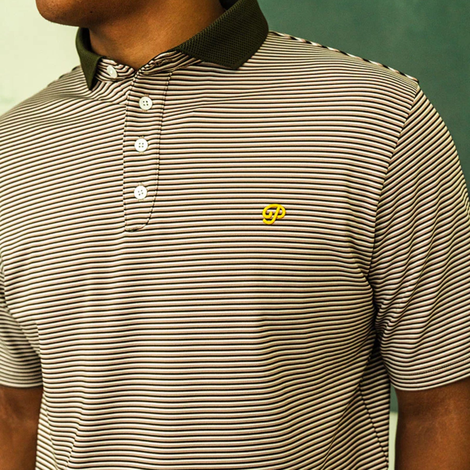 Men's Striped Polo - Olive/Cream - Erthe Golf