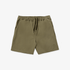 Front view of olive Anywhere Tech Shorts with an adjustable drawcord waistband.