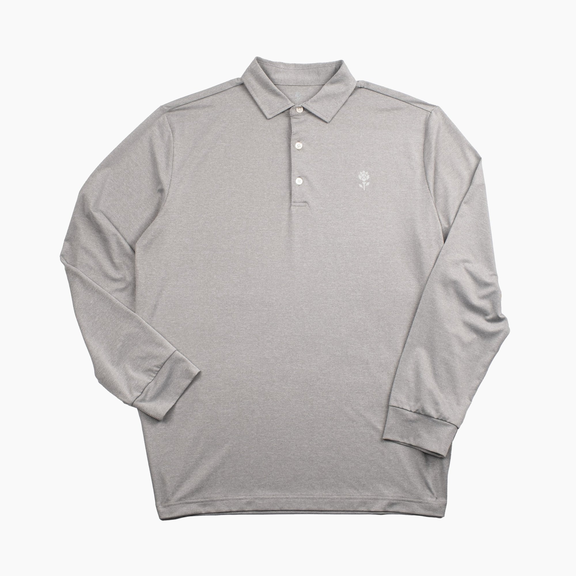 Front view of Men's Long Sleeve Polo - Gray - Erthe Golf