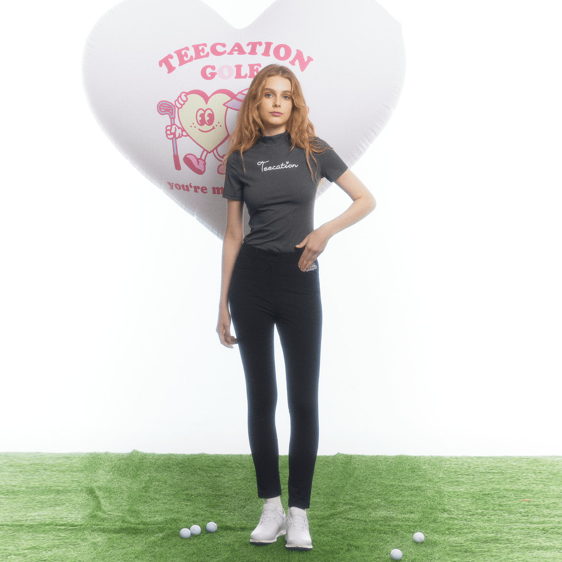 Women&#39;s Logo Mock Neck T-Shirt - Gray - Erthe Golf