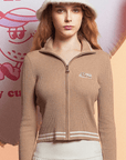 Women's Zip Knit Cardigan - Khaki - Erthe Golf
