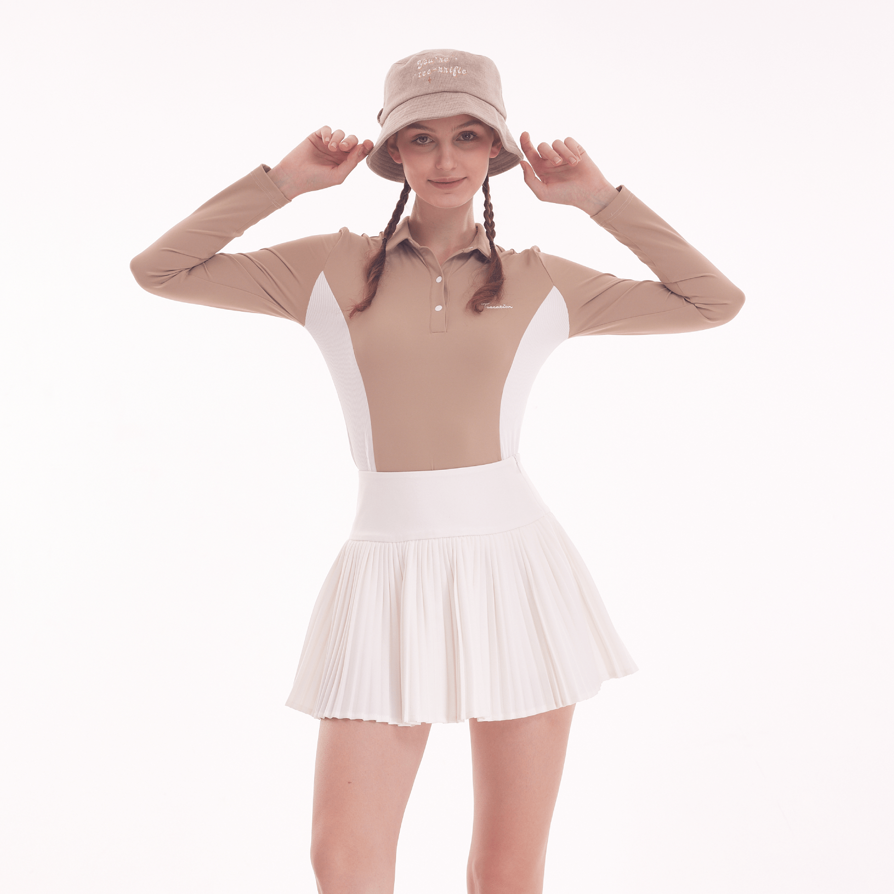 Women&#39;s Stretch Polo Long Sleeve - Khaki - Erthe Golf