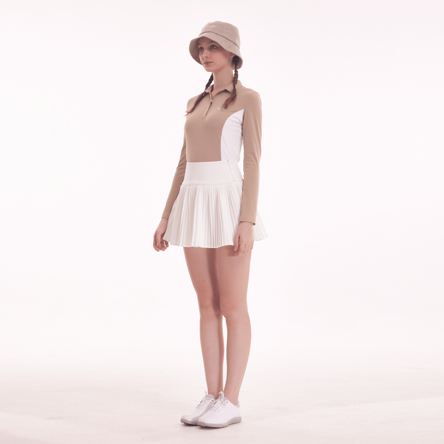 Women's Stretch Polo Long Sleeve - Khaki - Erthe Golf