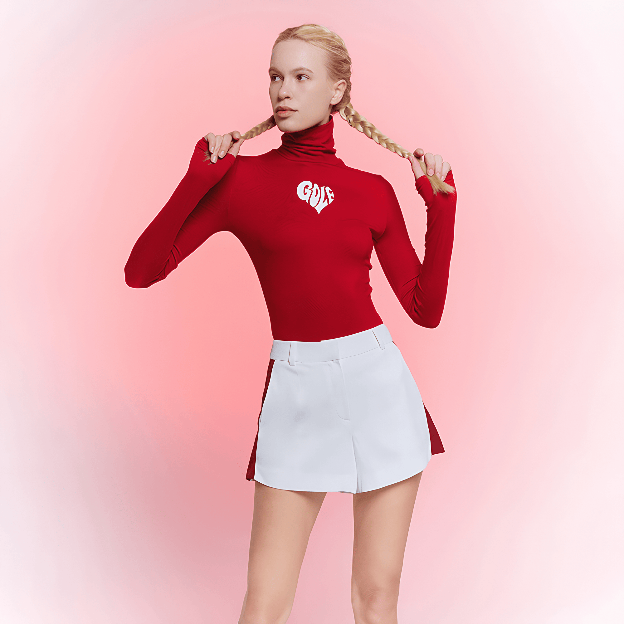 Women's Knit Turtle Neck Top - Red - Erthe Golf