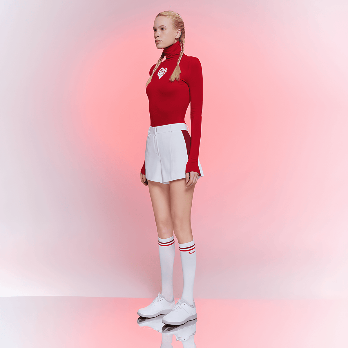 Women's Knit Turtle Neck Top - Red - Erthe Golf