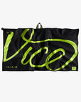 Black towel with green 'Vice' logo on a white background