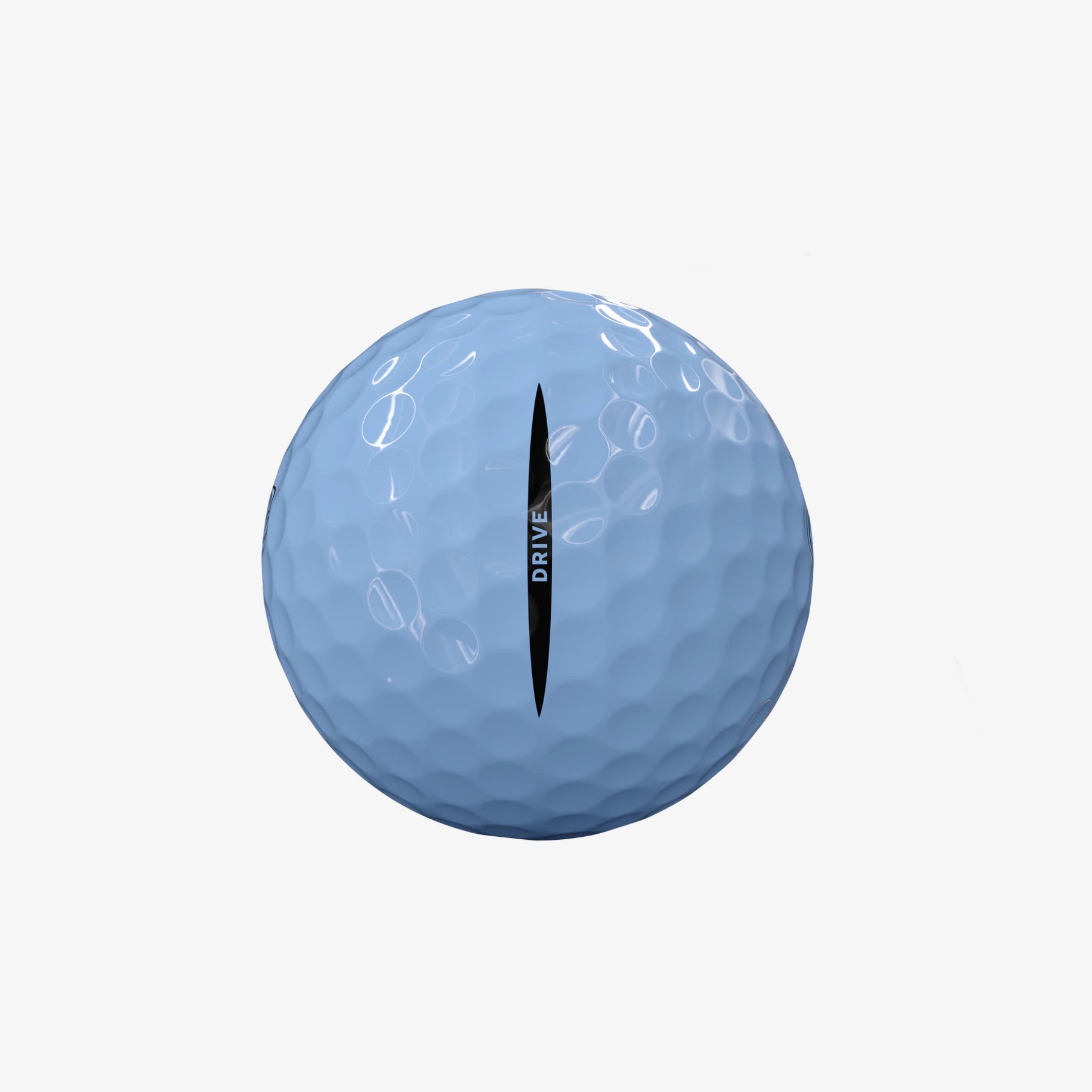 Blue golf ball with a black 'Drive' logo on a white background