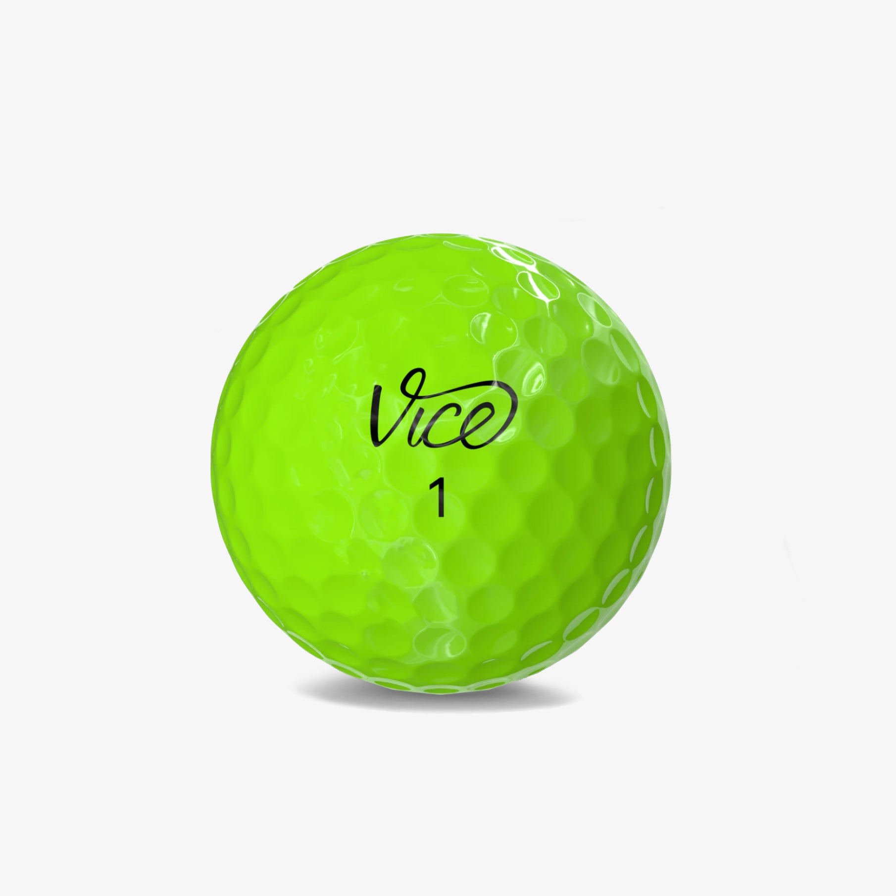 Green golf ball with 'Vice' branding on a white background