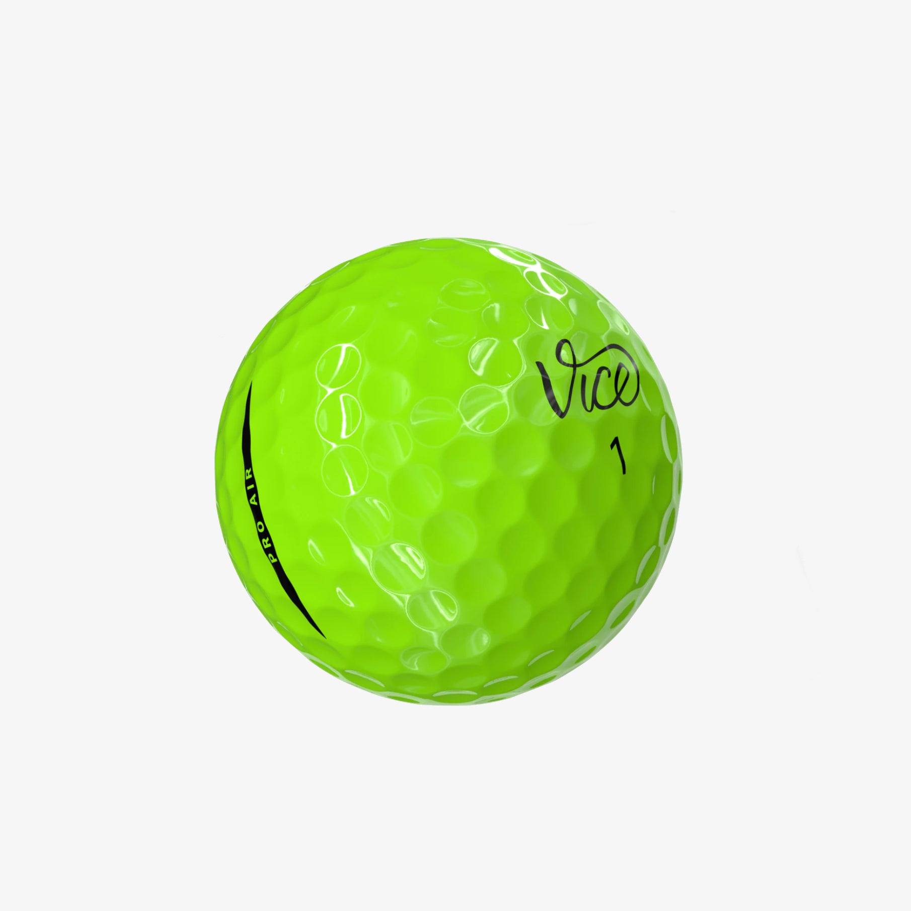Green golf ball with 'Vice' branding on a white background